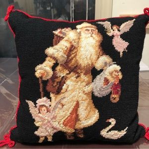 Vintage needlepoint Santa Claus pillow